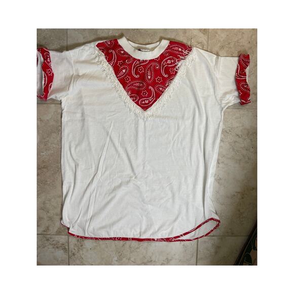 Vintage Sergio Valente one size large/XL red Bandana print shirt fringe shirt - Picture 8 of 9